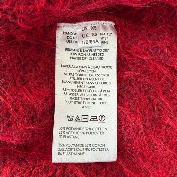 Free People Sparrow Pullover Fuzzy V-neck Sweater. XS Red. Oversized. Boho. - Picture 6 of 7